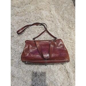 Fossil Brown Leather Vintage Handbag Purse Satchel Authentic Whip Stitch Handles